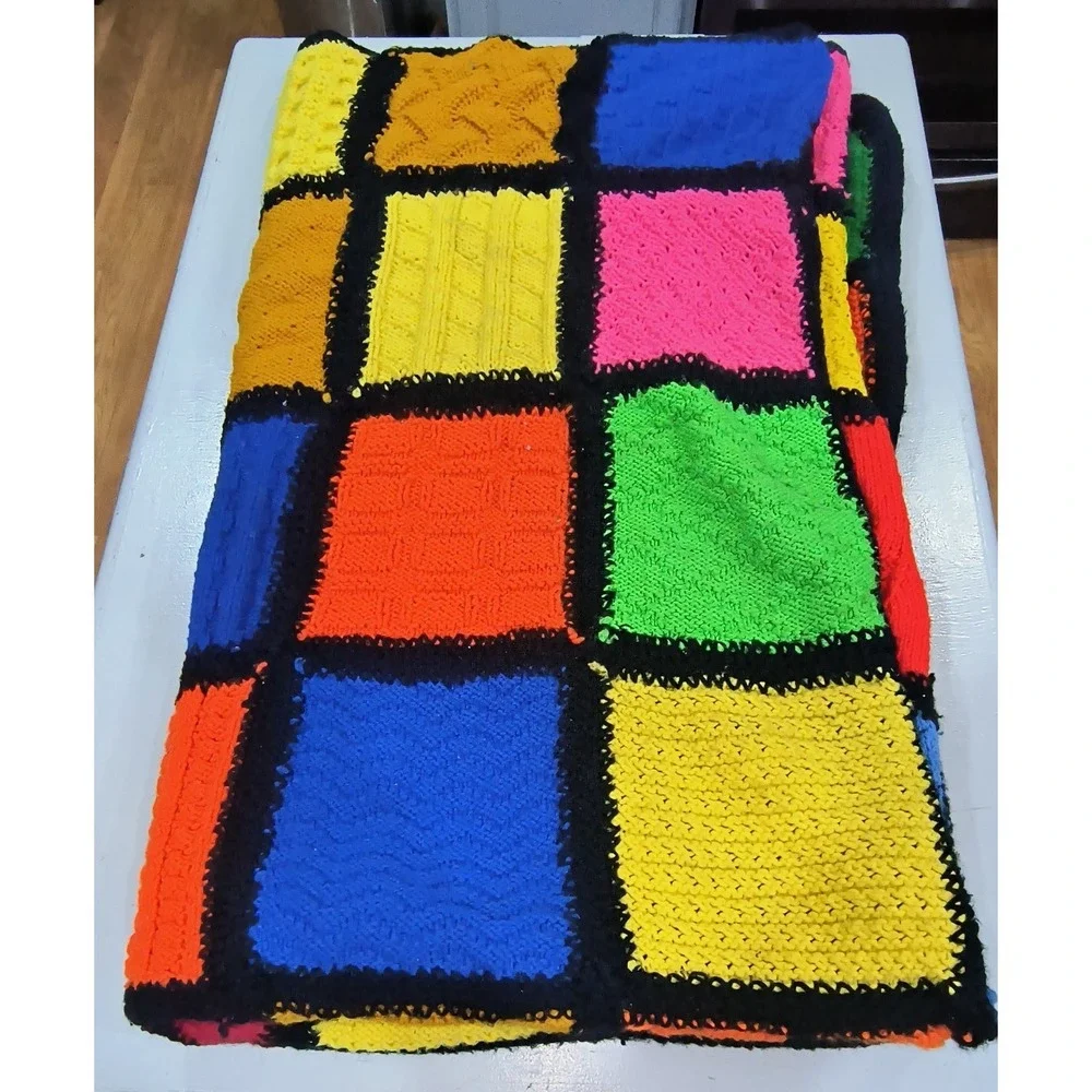 Hand Crochet Granny Square Blanket Throw Afghan Multi color 56x75 Roseanne VTNG